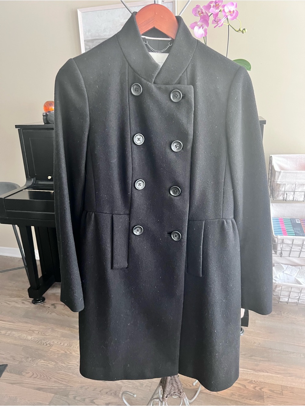Banana Republic Black Double-Breasted Wool Pea Coat